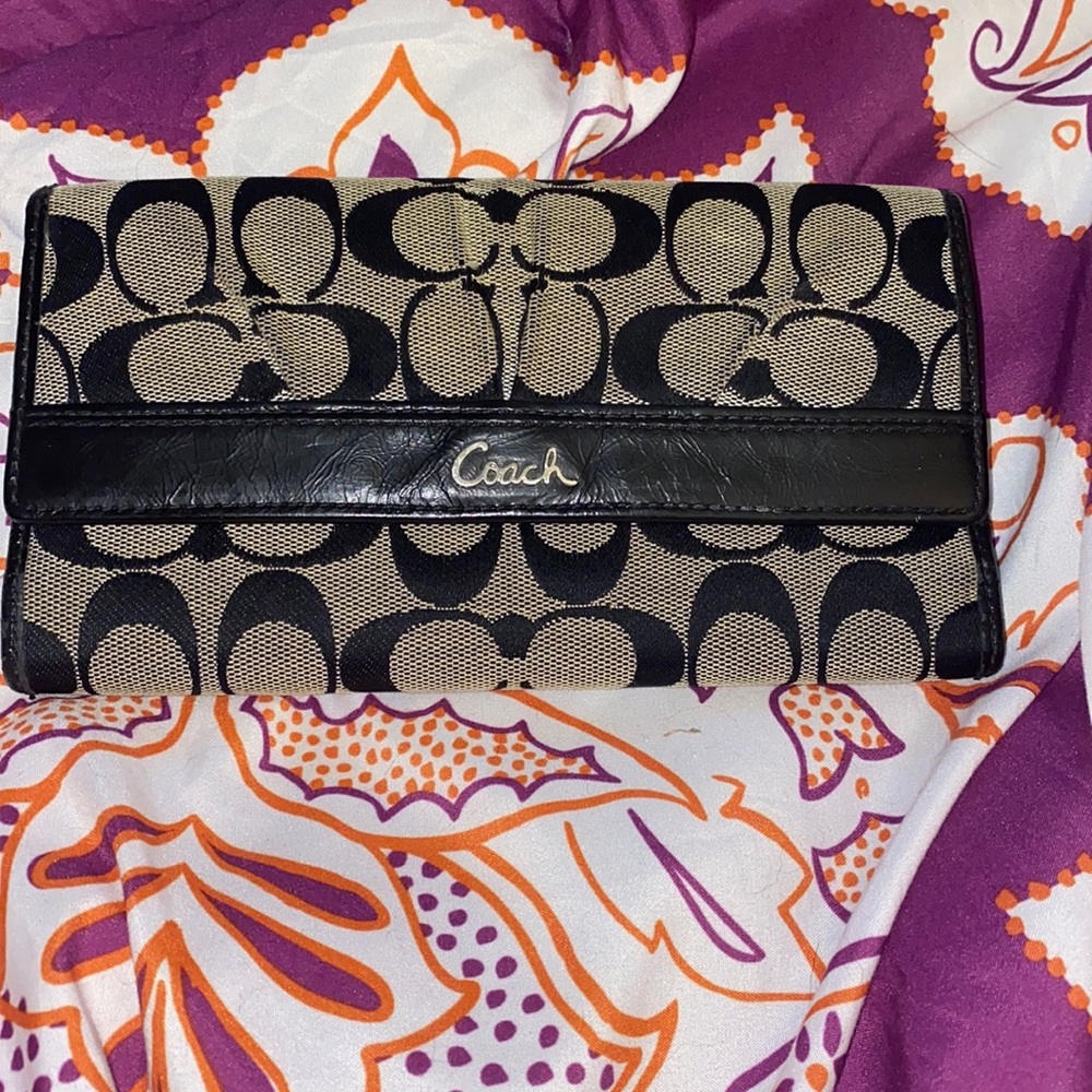 Authentic monogram canvas and leather coach wallet